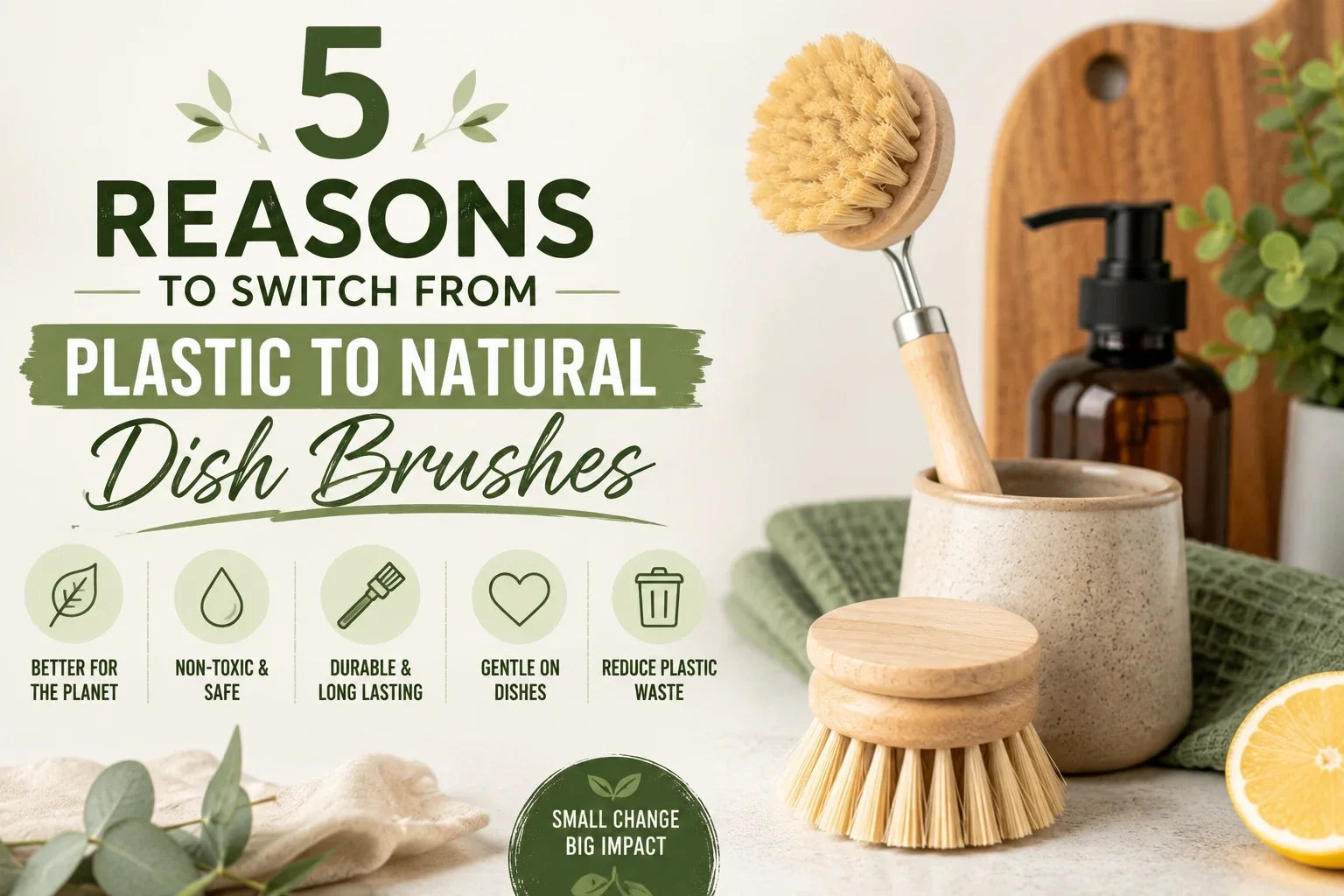5 Reasons to Switch from Plastic to Natural Dish Brushes