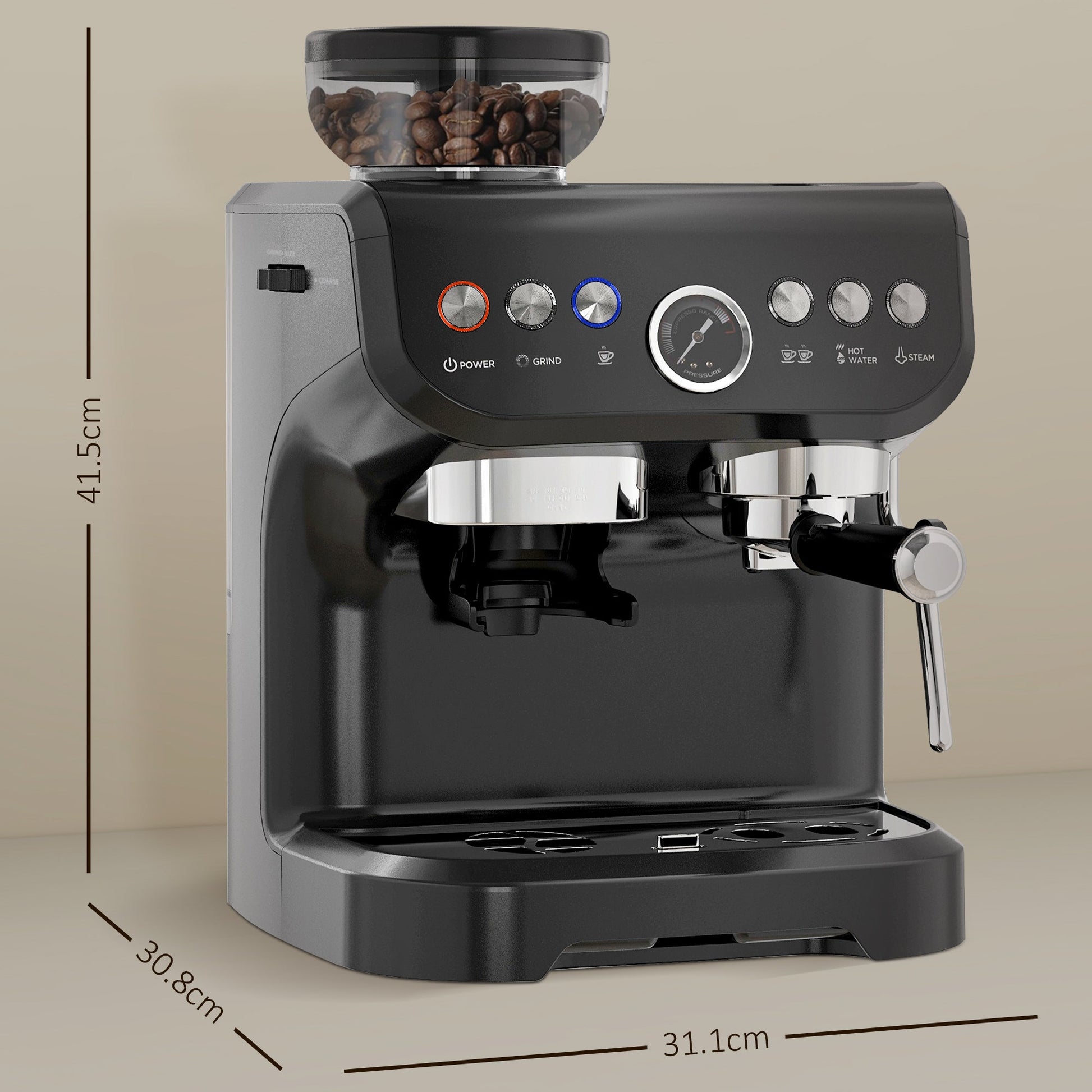 15 Bar Coffee Machine, with Adjustable Grind, Steamer and Accessories by HOMCOM - Aapon Mini Market Ltd