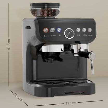15 Bar Coffee Machine, with Adjustable Grind, Steamer and Accessories by HOMCOM - Aapon Mini Market Ltd