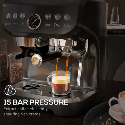 15 Bar Coffee Machine, with Adjustable Grind, Steamer and Accessories by HOMCOM - Aapon Mini Market Ltd