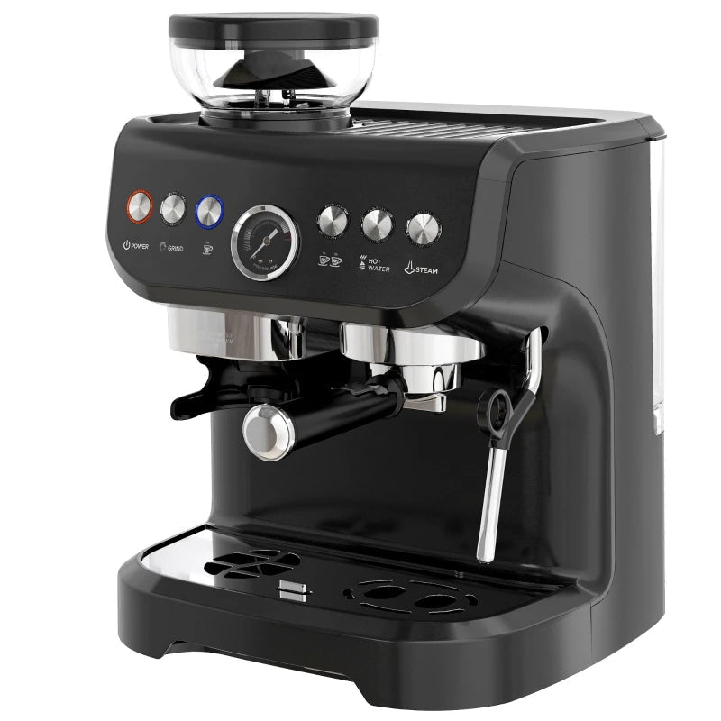15 Bar Coffee Machine, with Adjustable Grind, Steamer and Accessories by HOMCOM - Aapon Mini Market Ltd