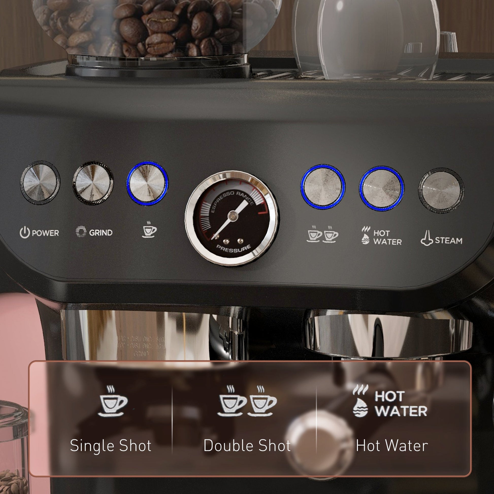 15 Bar Coffee Machine, with Adjustable Grind, Steamer and Accessories by HOMCOM - Aapon Mini Market Ltd