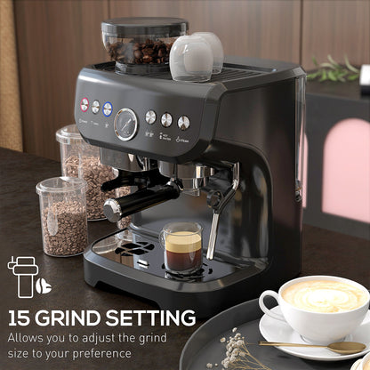 15 Bar Coffee Machine, with Adjustable Grind, Steamer and Accessories by HOMCOM - Aapon Mini Market Ltd