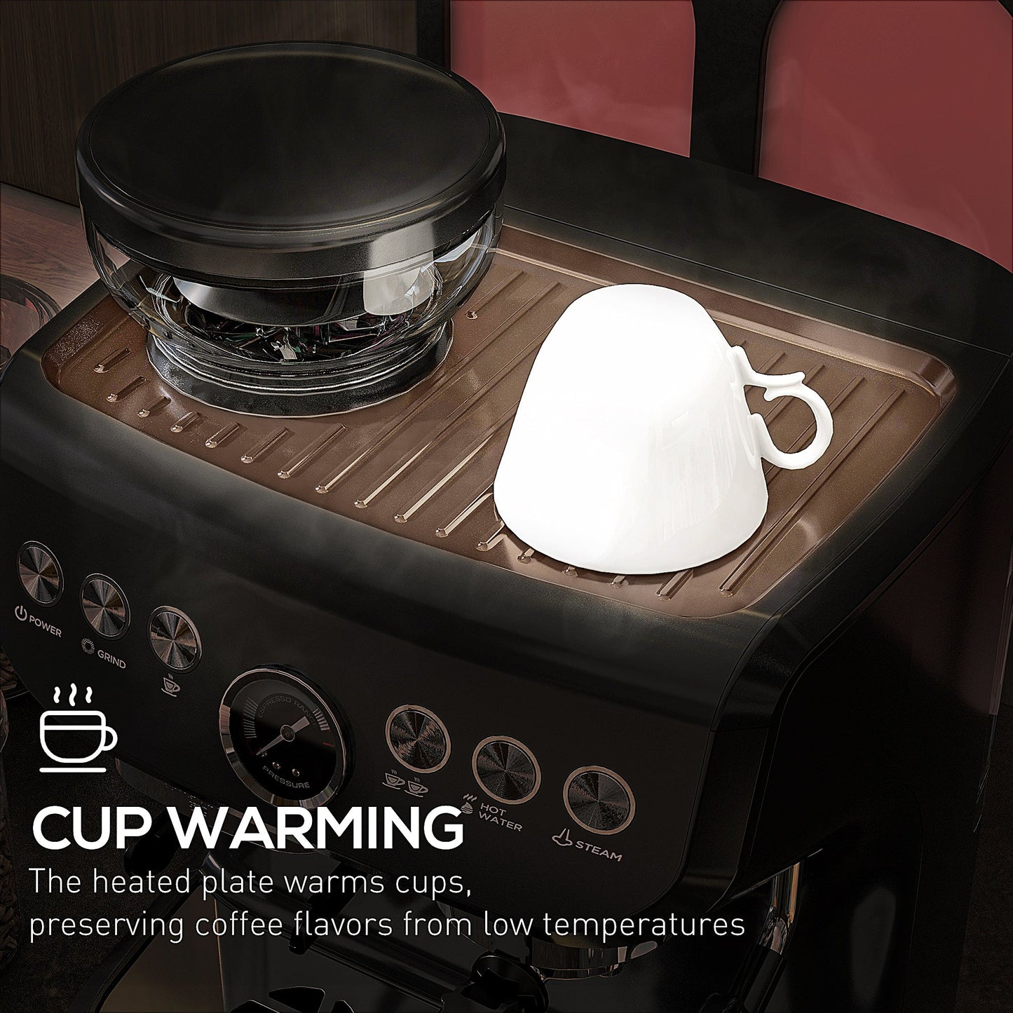 15 Bar Coffee Machine, with Adjustable Grind, Steamer and Accessories by HOMCOM - Aapon Mini Market Ltd