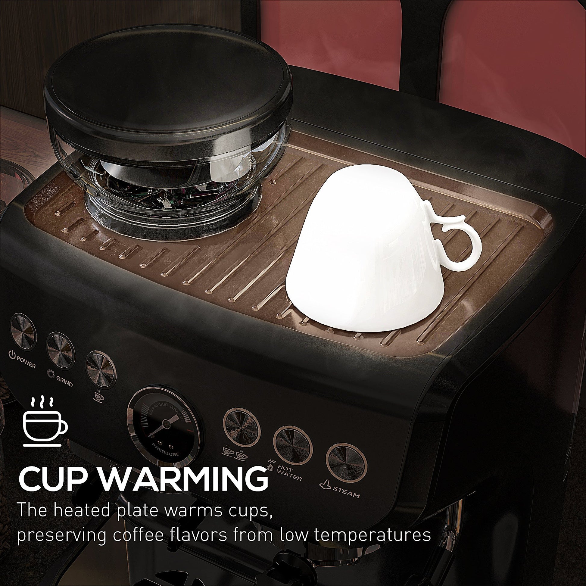 15 Bar Coffee Machine, with Adjustable Grind, Steamer and Accessories by HOMCOM - Aapon Mini Market Ltd