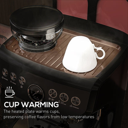 15 Bar Coffee Machine, with Adjustable Grind, Steamer and Accessories by HOMCOM - Aapon Mini Market Ltd