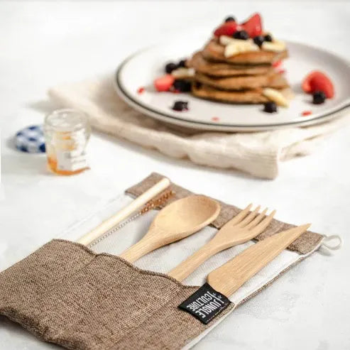 Aapon Mini Market Bamboo Cutlery Set (Green bag)