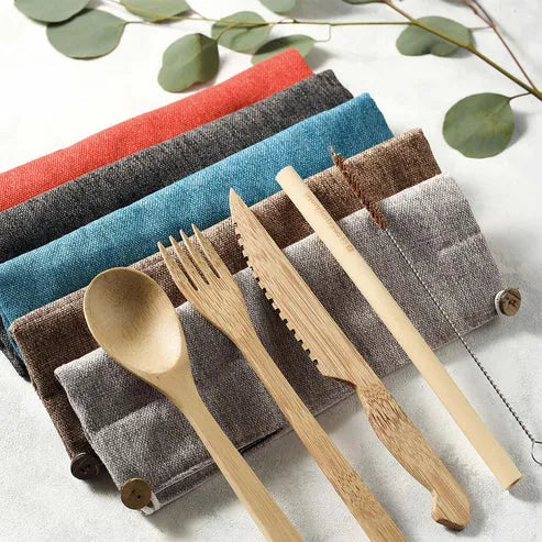Aapon Mini Market Bamboo Cutlery Set (Green bag)