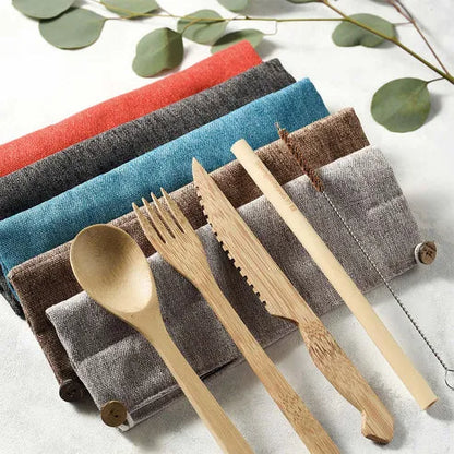 Aapon Mini Market Bamboo Cutlery Set (Green bag)