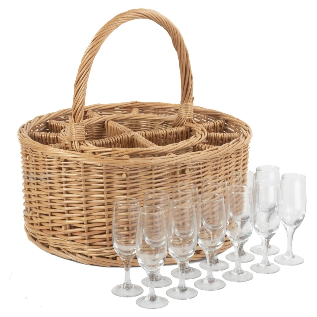 Aaponminimarket Garden Wicker Drinks Basket Complete with 12 Glasses