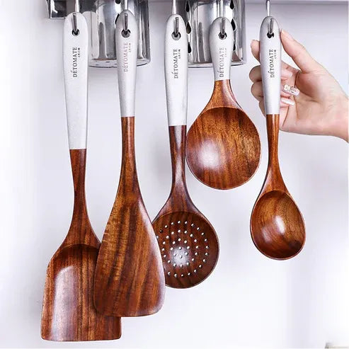 Aaponminimarket Teak Lacquer Kitchen Utensils Set