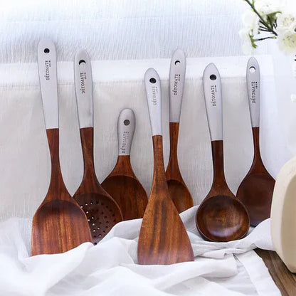 Aaponminimarket Teak Lacquer Kitchen Utensils Set