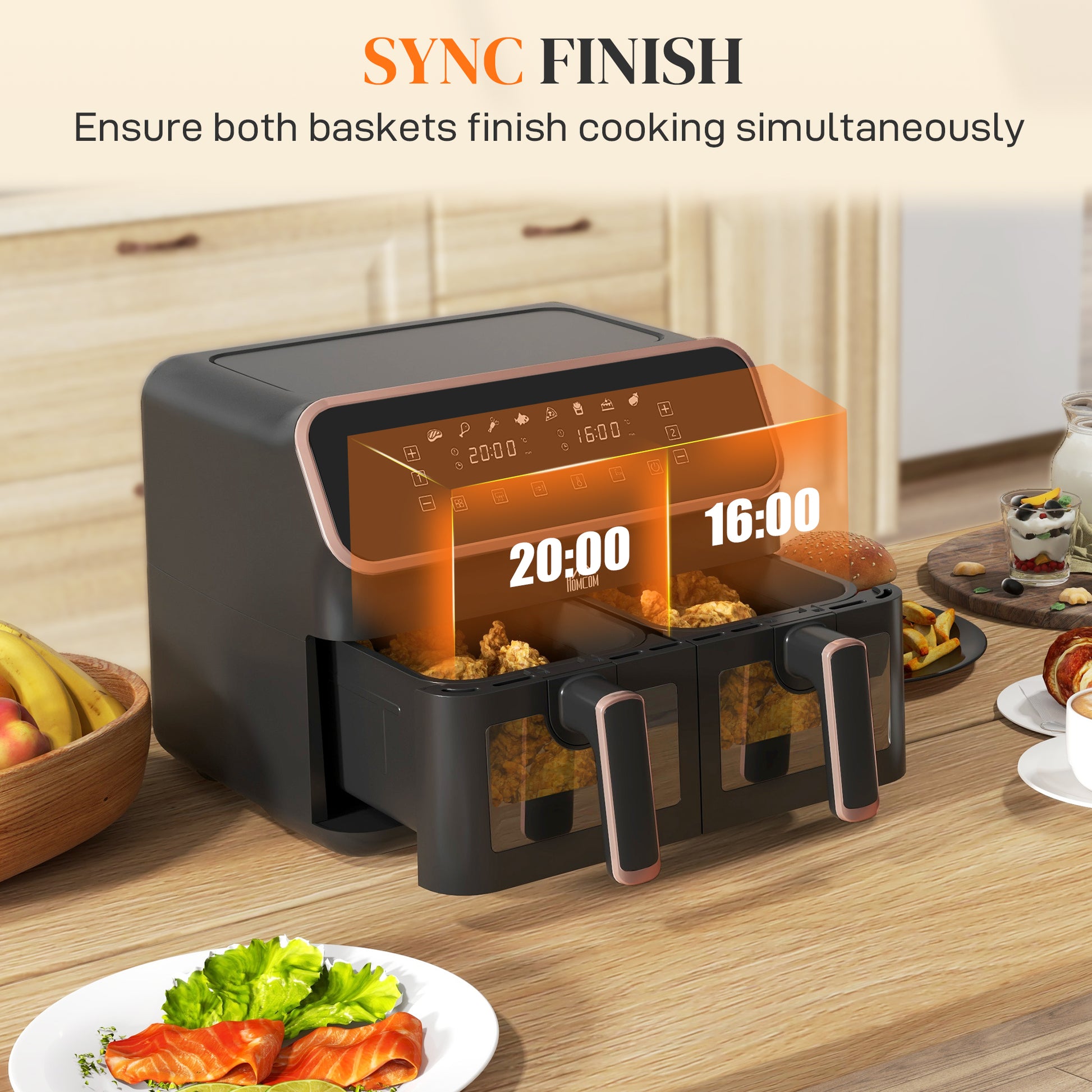 8L Dual Air Fryer, Family Size Double Air Fryer Oven w/ 8-In-1 Presets, Smart Finish, Digital Display, Visual Window, Timer | HOMCOM-2