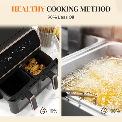 8L Dual Air Fryer, Family Size Double Air Fryer Oven w/ 8-In-1 Presets, Smart Finish, Digital Display, Visual Window, Timer | HOMCOM-4