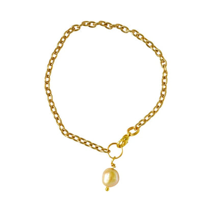 Aaponminimarket Gold freshwater pearl adjustable bracelet or anklet on gold plated chain | by Ifemi Jewels