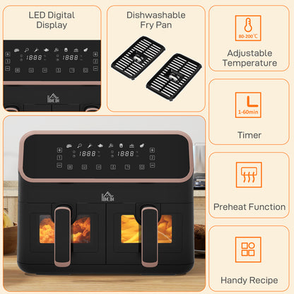 8L Dual Air Fryer, Family Size Double Air Fryer Oven w/ 8-In-1 Presets, Smart Finish, Digital Display, Visual Window, Timer | HOMCOM-6