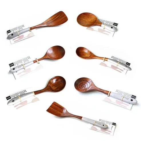 Aaponminimarket Teak Lacquer Kitchen Utensils Set