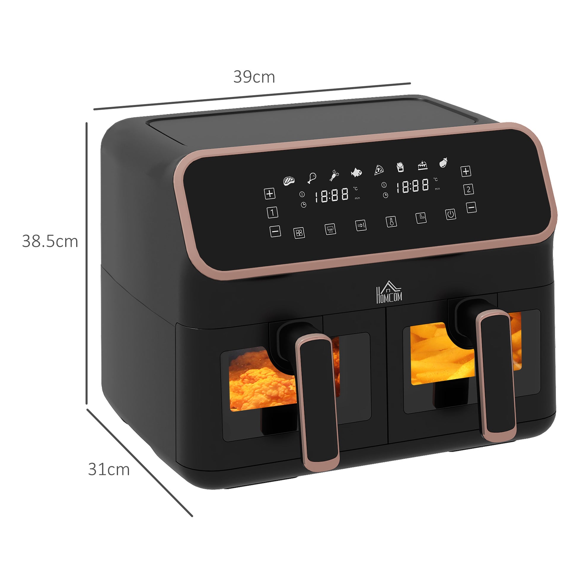 8L Dual Air Fryer, Family Size Double Air Fryer Oven w/ 8-In-1 Presets, Smart Finish, Digital Display, Visual Window, Timer | HOMCOM-1