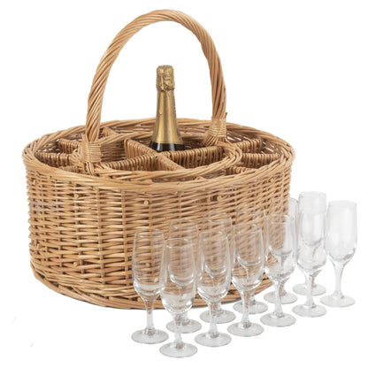Garden Wicker Drinks Basket Complete with 12 Glasses - Aapon Mini Market Ltd