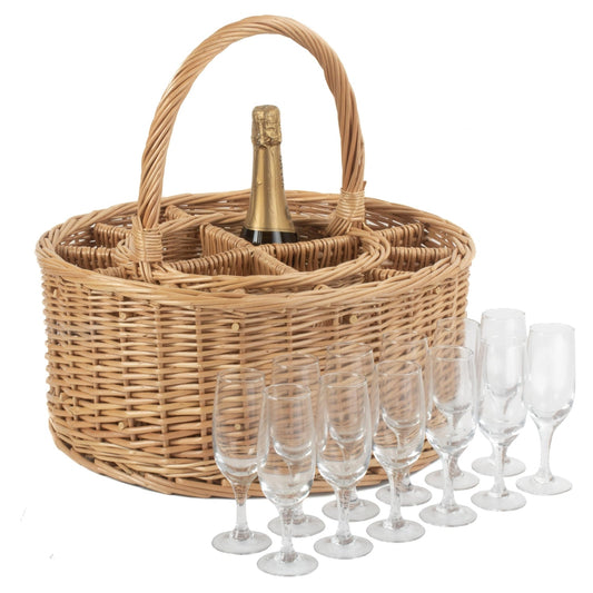 Garden Wicker Drinks Basket Complete with 12 Glasses - Aapon Mini Market Ltd