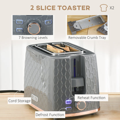 HOMCOM 1.7L 3000W Fast Boil Kettle & 2 Slice Toaster Set, Kettle and Toaster Set with Auto Shut Off, Browning Controls, Grey - Aapon Mini Market Ltd