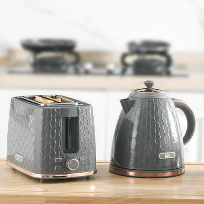 HOMCOM 1.7L 3000W Fast Boil Kettle & 2 Slice Toaster Set, Kettle and Toaster Set with Auto Shut Off, Browning Controls, Grey - Aapon Mini Market Ltd