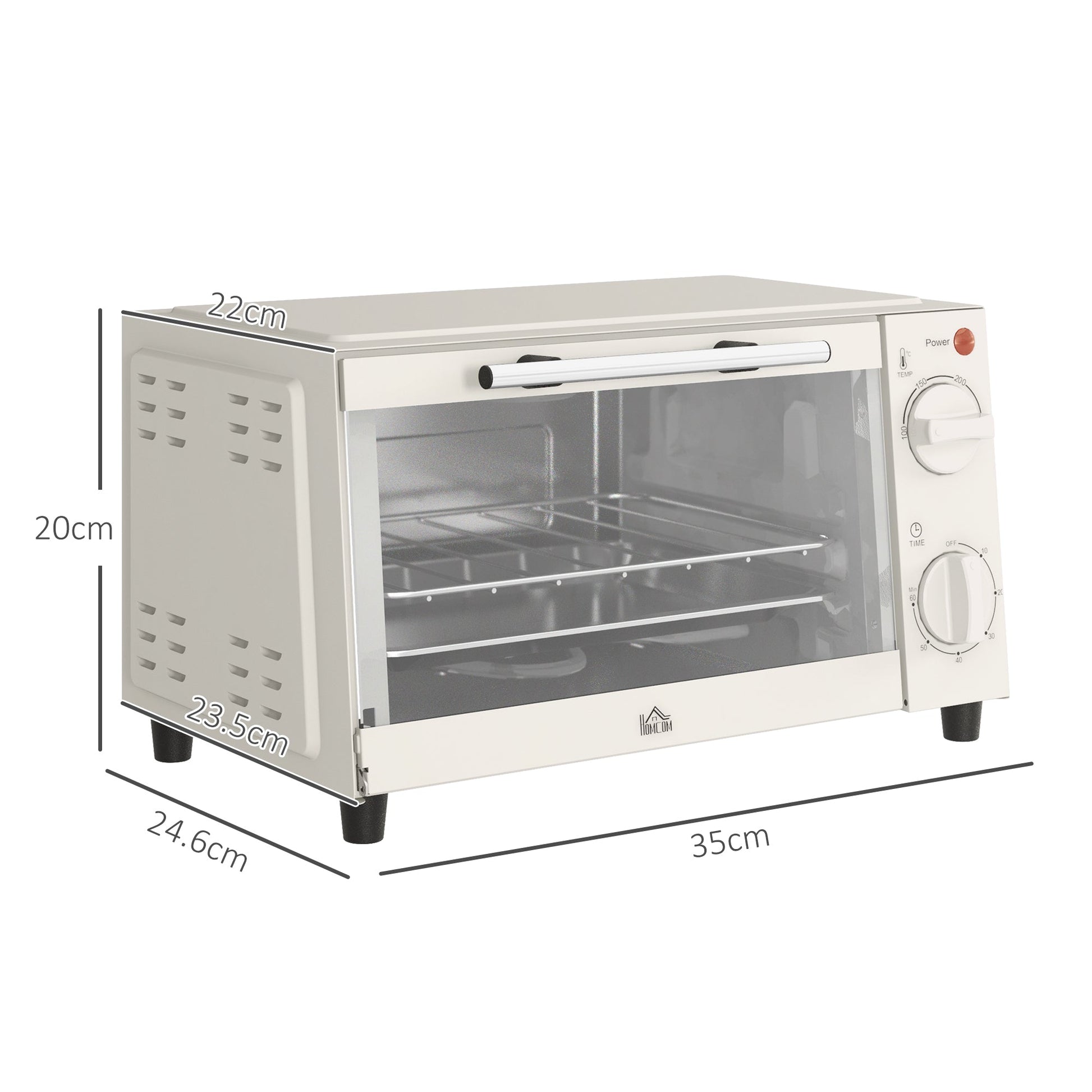 Mini Oven, 9L Countertop Electric Grill, Toaster Oven with Adjustable Temperature, Timer, Baking Tray and Wire Rack, 750W, Cream | HOMCOM - Aapon Mini Market Ltd