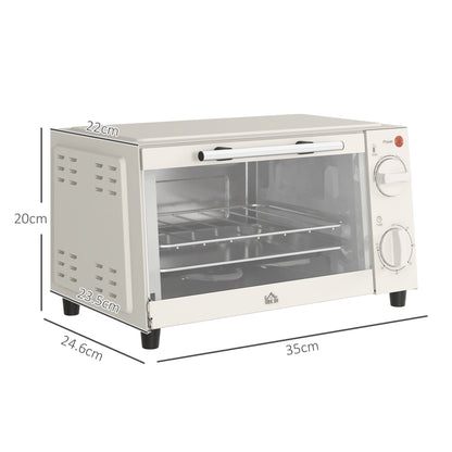 Mini Oven, 9L Countertop Electric Grill, Toaster Oven with Adjustable Temperature, Timer, Baking Tray and Wire Rack, 750W, Cream | HOMCOM - Aapon Mini Market Ltd