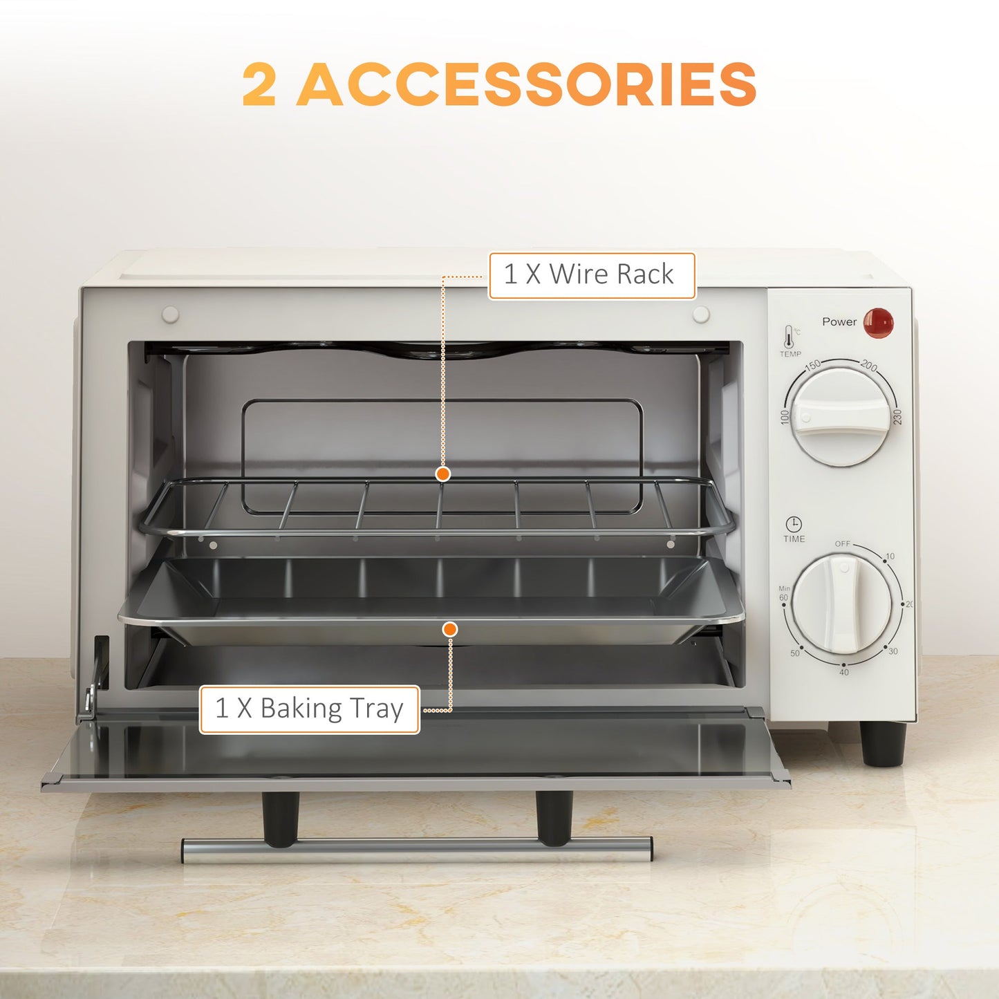 Mini Oven, 9L Countertop Electric Grill, Toaster Oven with Adjustable Temperature, Timer, Baking Tray and Wire Rack, 750W, Cream | HOMCOM - Aapon Mini Market Ltd