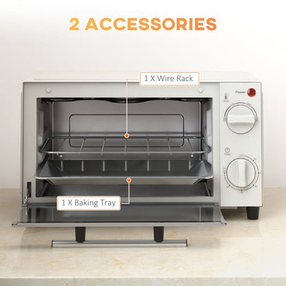 Mini Oven, 9L Countertop Electric Grill, Toaster Oven with Adjustable Temperature, Timer, Baking Tray and Wire Rack, 750W, Cream | HOMCOM - Aapon Mini Market Ltd
