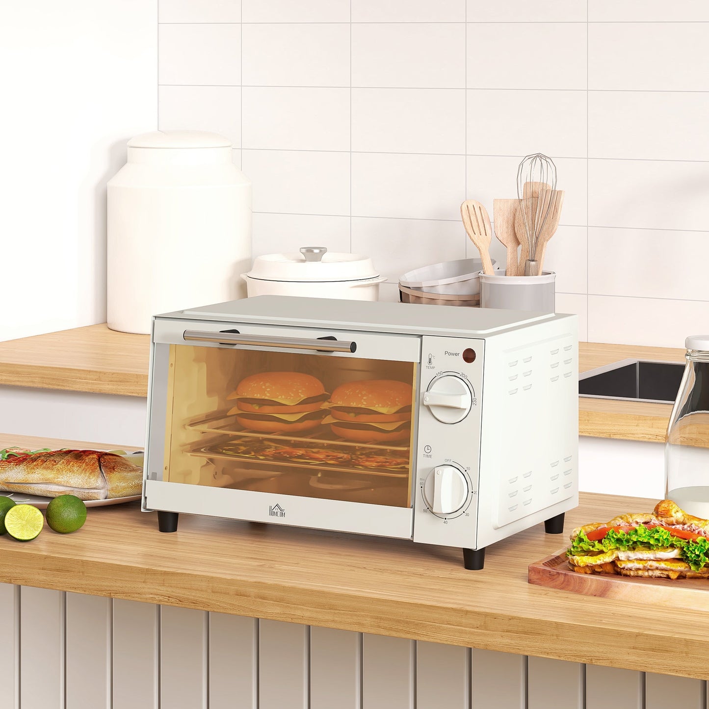 Mini Oven, 9L Countertop Electric Grill, Toaster Oven with Adjustable Temperature, Timer, Baking Tray and Wire Rack, 750W, Cream | HOMCOM - Aapon Mini Market Ltd