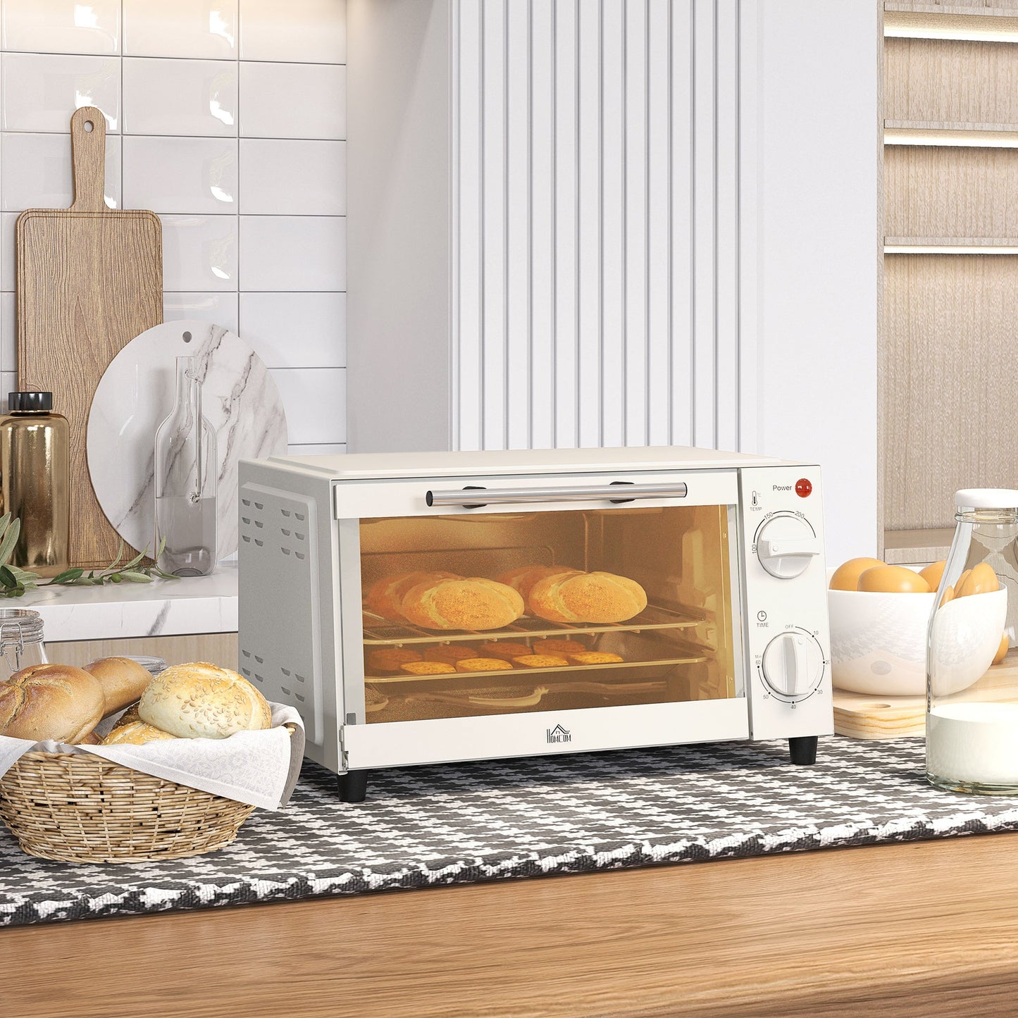 Mini Oven, 9L Countertop Electric Grill, Toaster Oven with Adjustable Temperature, Timer, Baking Tray and Wire Rack, 750W, Cream | HOMCOM - Aapon Mini Market Ltd