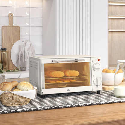 Mini Oven, 9L Countertop Electric Grill, Toaster Oven with Adjustable Temperature, Timer, Baking Tray and Wire Rack, 750W, Cream | HOMCOM - Aapon Mini Market Ltd